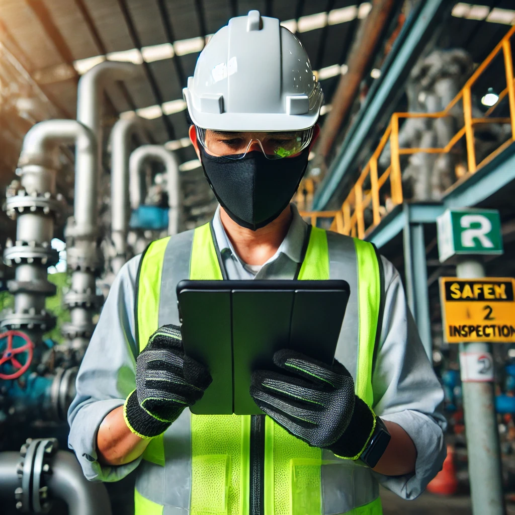 Inspector industrial con tablet